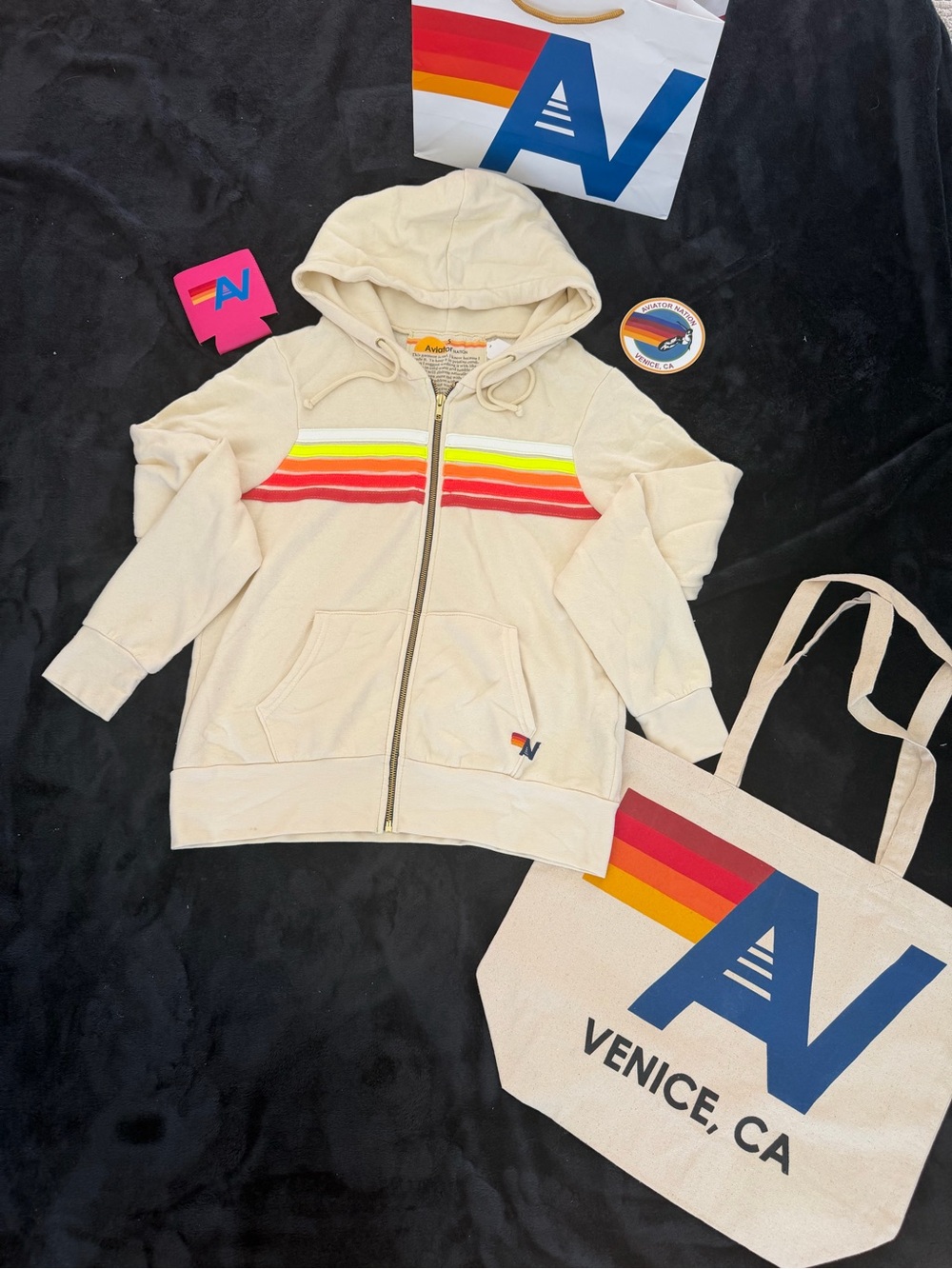 - NWT Aviator Nation 5-Stripe Hoodie - Vintage White- Small + Tote Bag